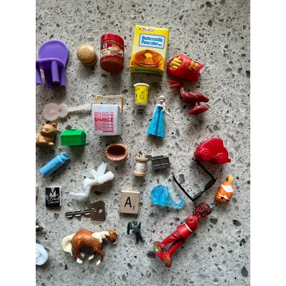 Assorted Miniature Toy Lot Mixed Trinkets Dollhouse Accessories Food Animals